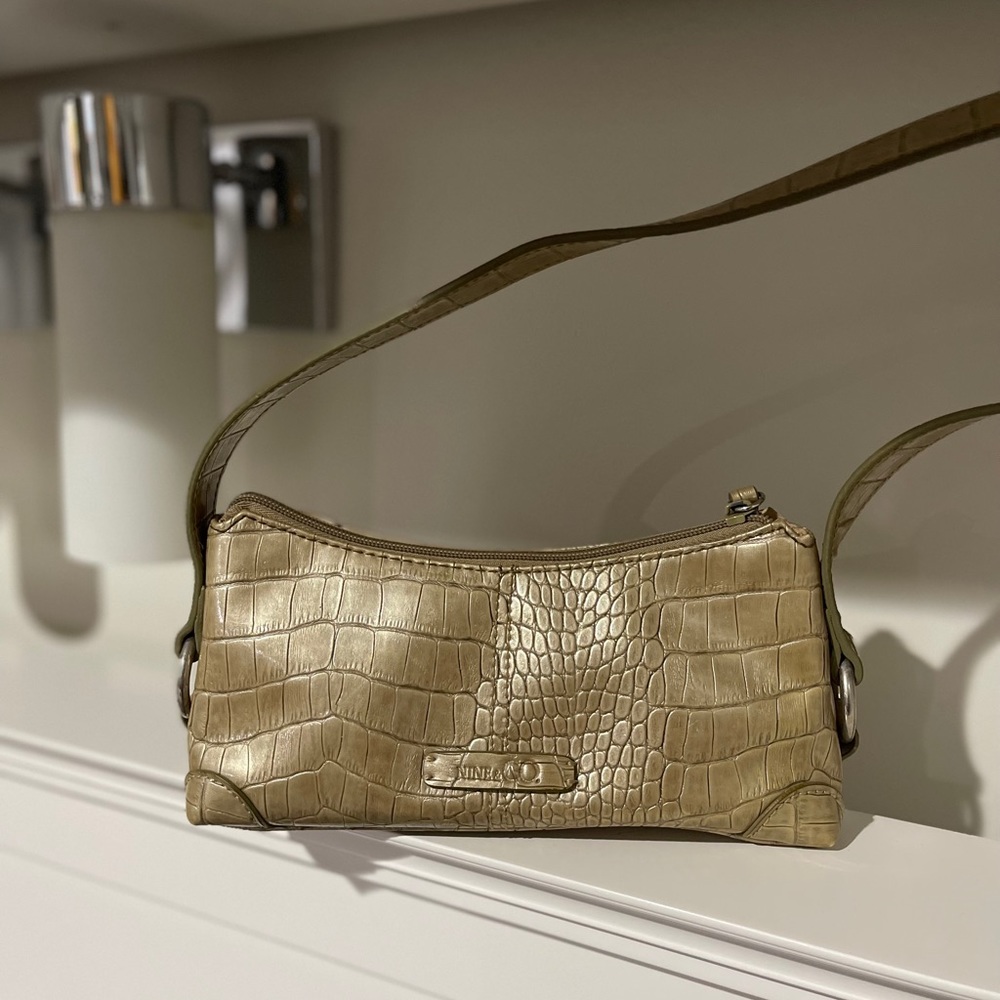Vintage Trendy Leather Gold Crocodile Shoulder Bag